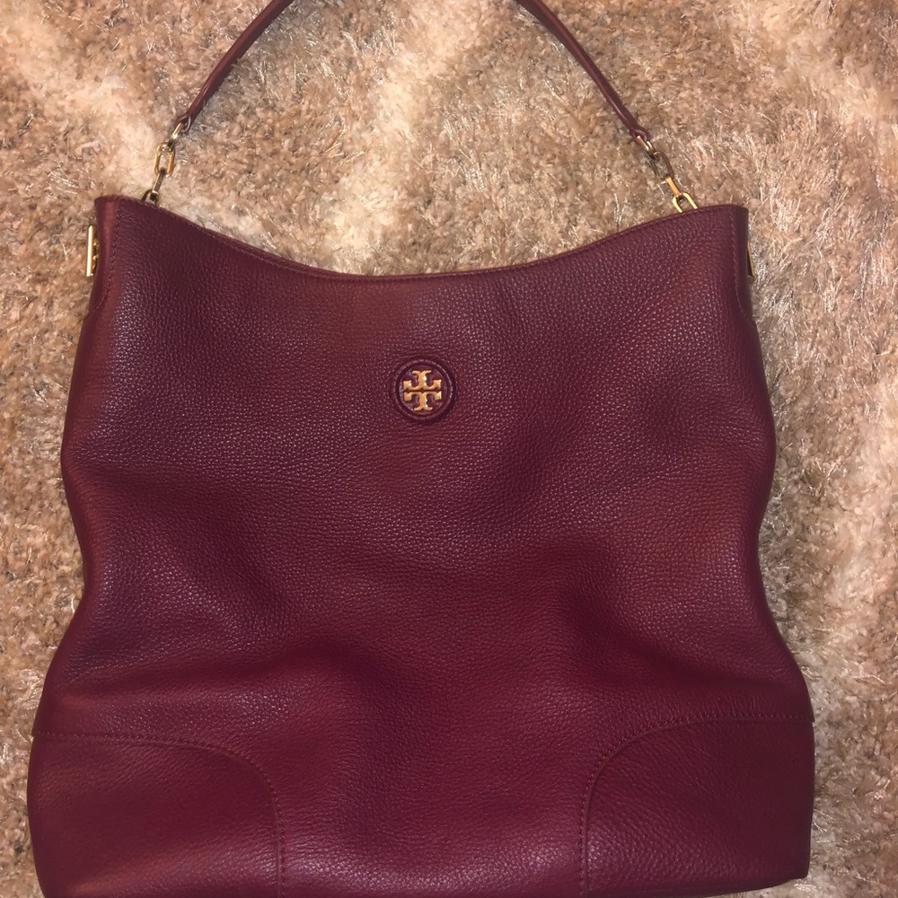 Tory Burch Red Agate Whipstitch Hobo Bag.